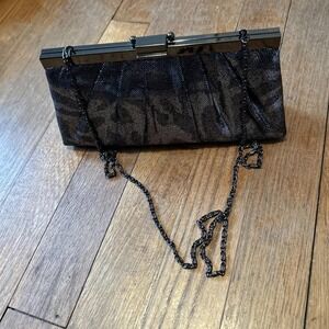Jessica McClintock Silver Metallic Print clutch bag‎ chain strap purse